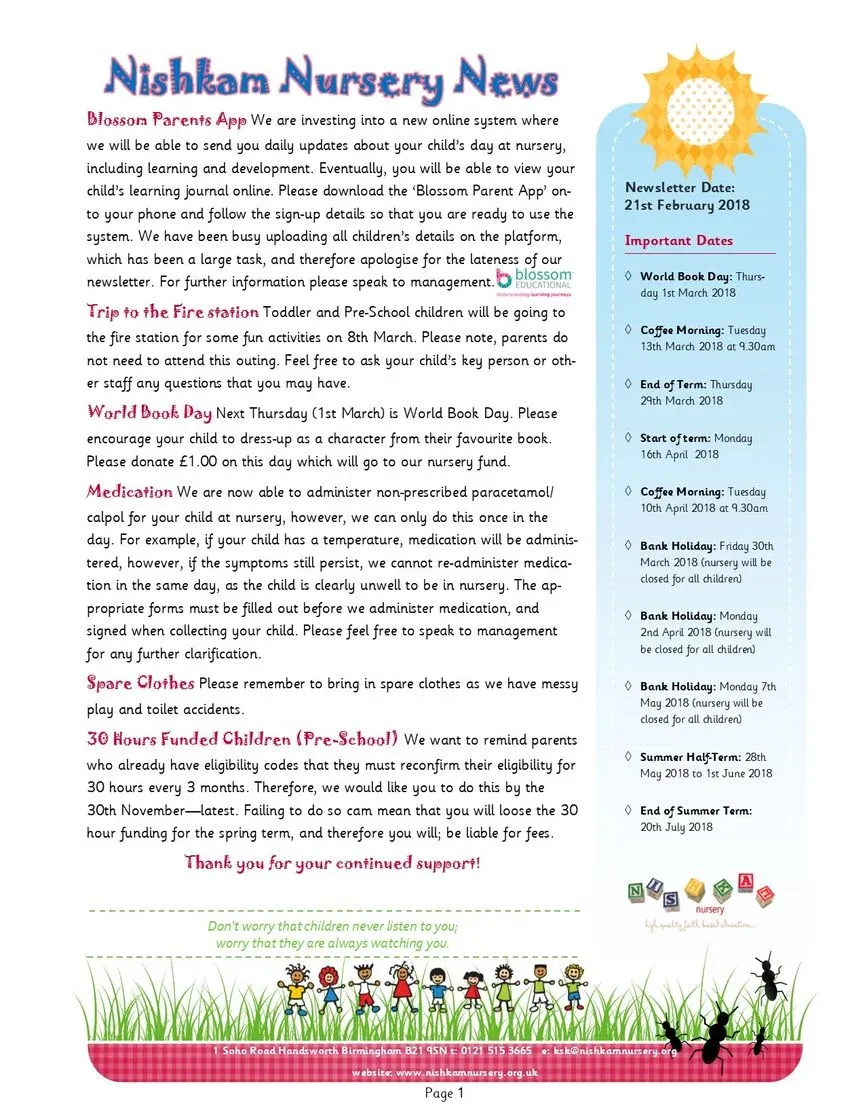 Nishkam Nursery Newsletter - February 2018