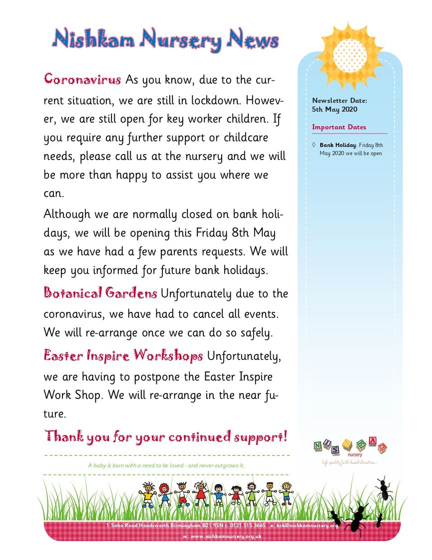 Nishkam Nursery Newsletter - May 2020