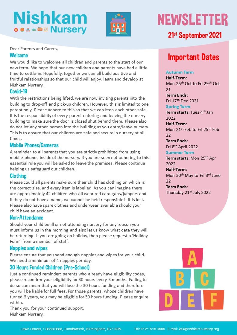 Nishkam Nursery Newsletter - September 2021