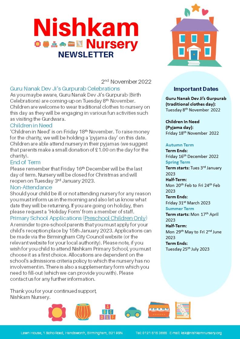 Nishkam Nursery Newsletter - November 2022